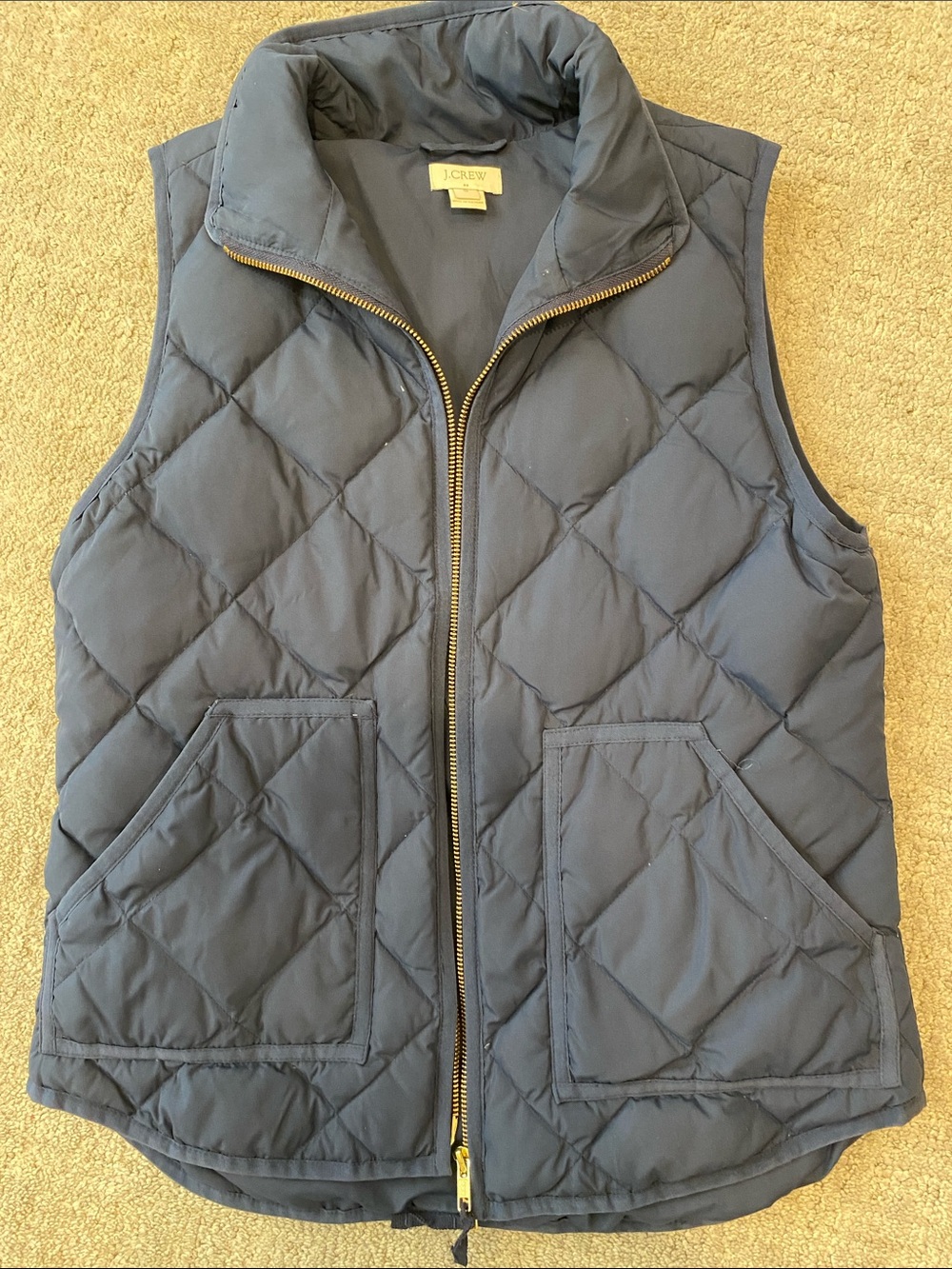 J. Crew Navy Quilted Diamond Puffer Vest with Gold Zipper